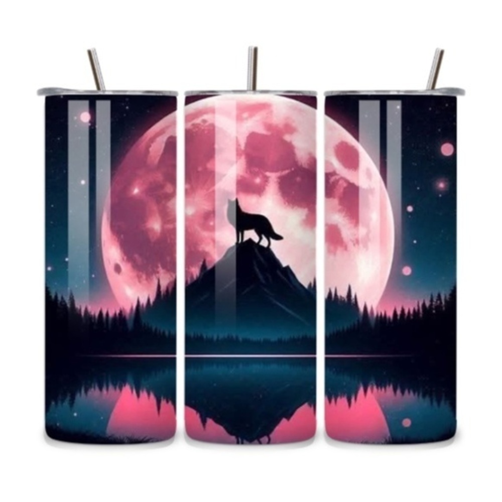 Handmade Pink Moon Wolf 20oz Stainless Steel Tumbler